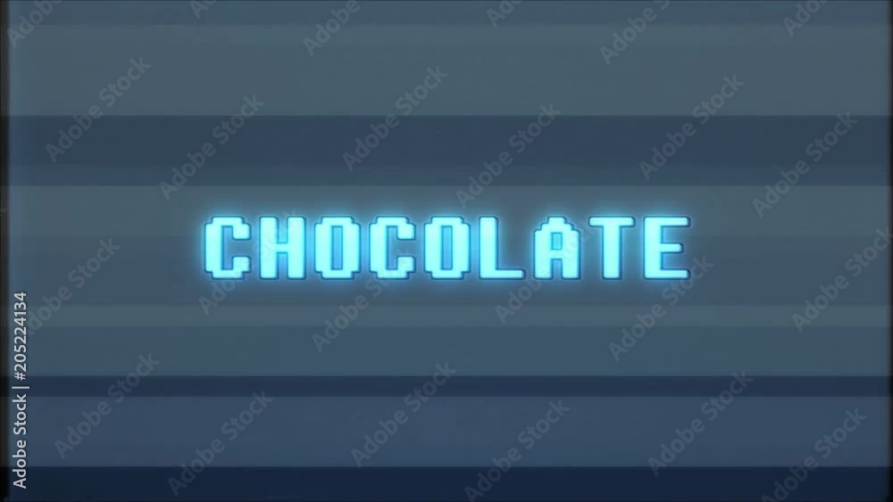 retro videogame CHOCOLATE word text computer tv glitch interference noise screen animation seamless loop New quality universal vintage motion dynamic animated background colorful joyful video m