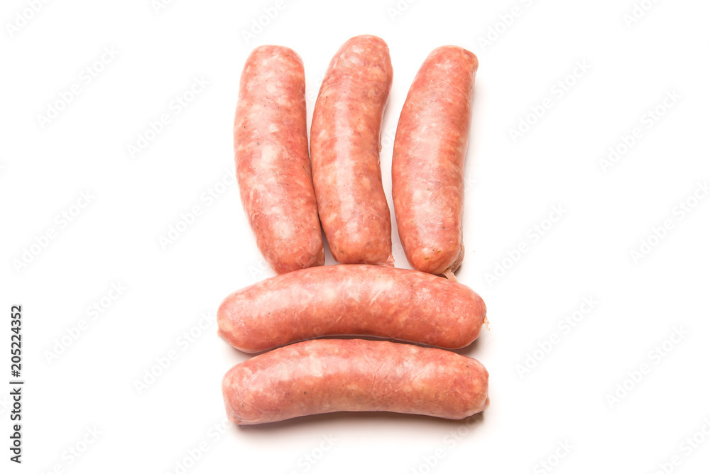 Sausages for frying isolated on white background Sausages for frying isolated on white background