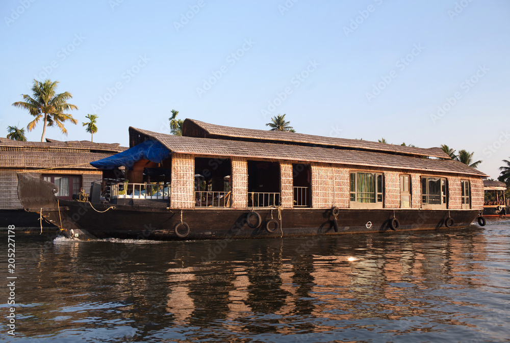 Houseboat on backwaters in Kerala, South India
