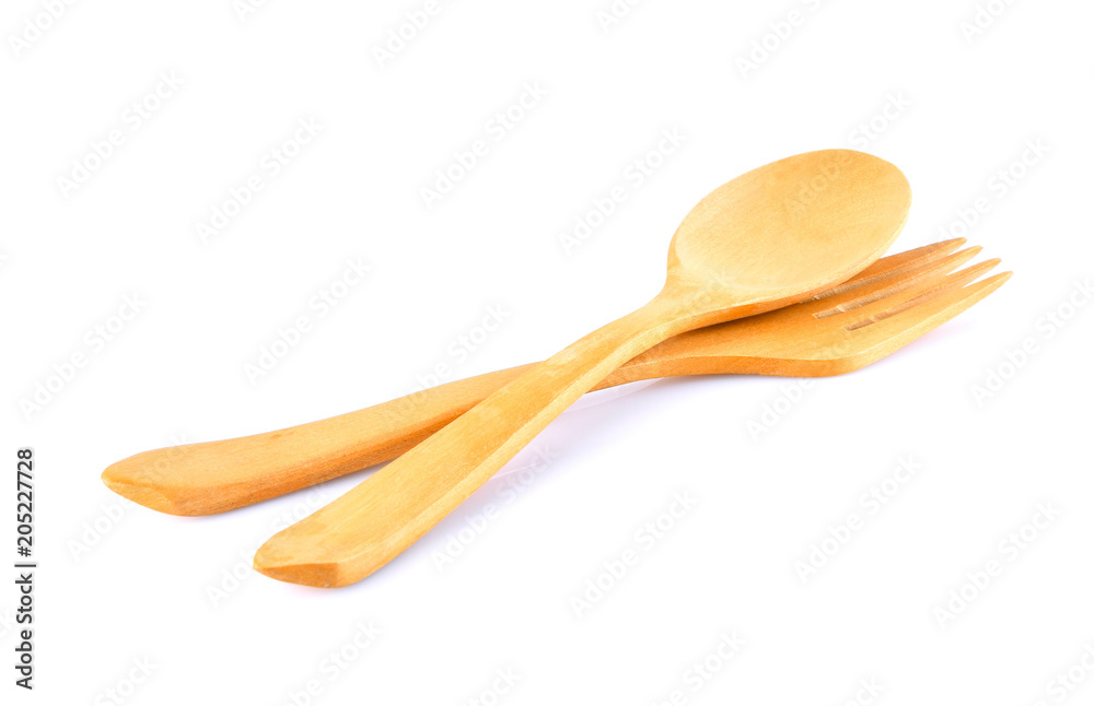 fork and spoon wood on white background fork and spoon wood on white background
