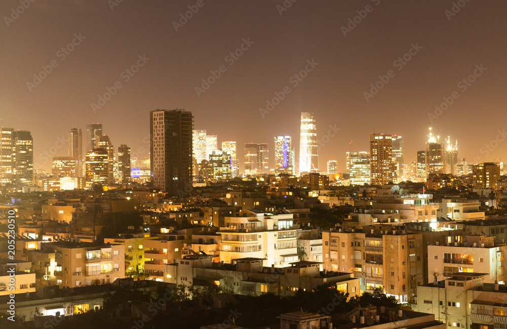 The night skyscrapers of Tel Aviv Israel