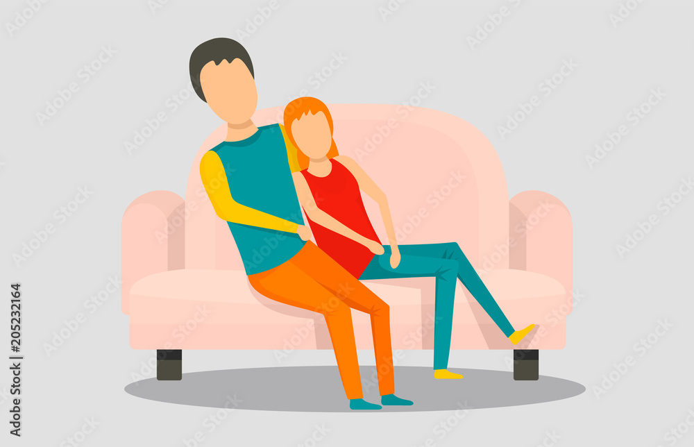Young people at sofa banner horizontal. Flat illustration of vector young people at sofa banner horizontal for web design Young people at sofa banner horizontal. Flat illustration of vector young people at sofa banner horizontal for web design