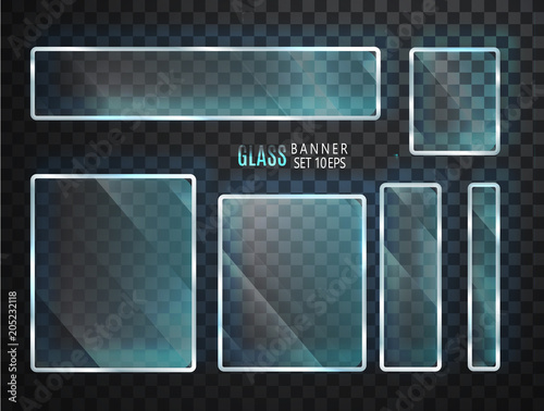 Glass transparent plates set. Vector glass modern banners isolated on transparent background. Flat glass. Realistic 3D design. Vector transparent object 10 eps.