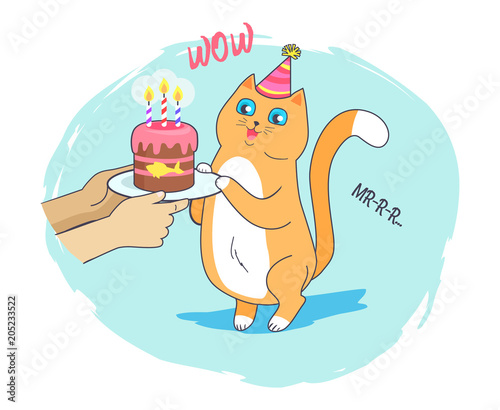 Festive Card with Cheerful Cat Vector Illustration