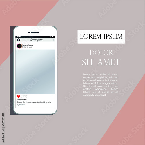 New smartphone, beige background, lettering, vector