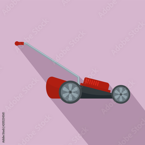 Red motor grass cutter icon. Flat illustration of red motor grass cutter vector icon for web design