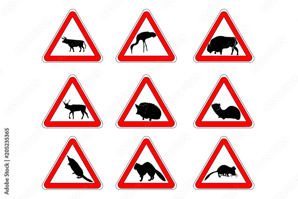 Road signs carefully vyriruyuschie animals, signs for parks, reserves and other protected areas Road signs carefully vyriruyuschie animals, signs for parks, reserves and other protected areas