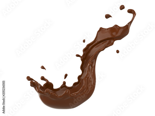 chocolate splash isolated on white background, 3d illustration with clipping path.