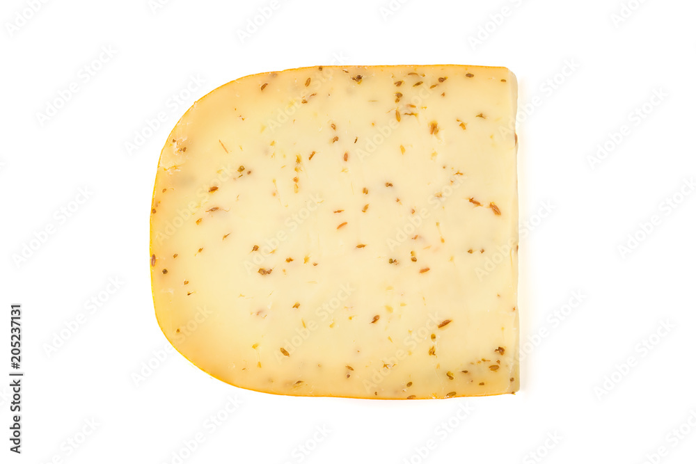 Сheese with caraway isolated on white