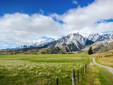 Landscape of field and mountain in New Zealand