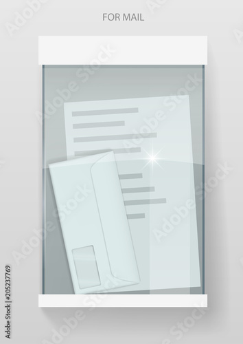 Glass modern mailbox with envelopes and letters. Transparent glass. Vector graphics.