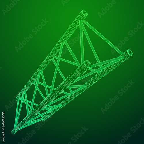 Truss girder element. Wireframe low poly mesh vector illustration.