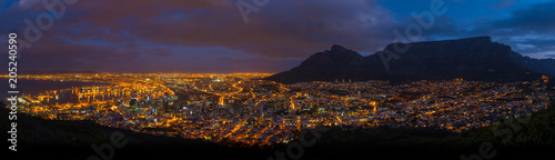 Table Top Mountain night view over Cape Town