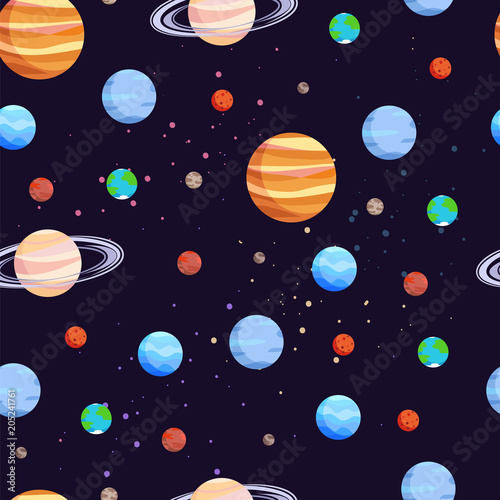 Space and Planets Pattern Vector Illustration