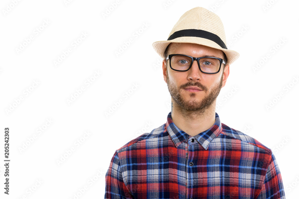 Young handsome bearded tourist man ready for vacation Young handsome bearded tourist man ready for vacation