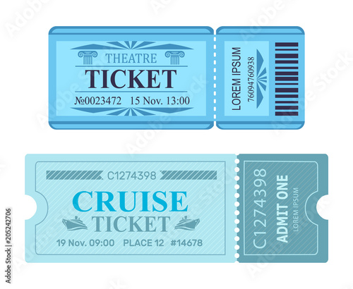 Theatre Ticket Cruise Coupon Vector Illustrations