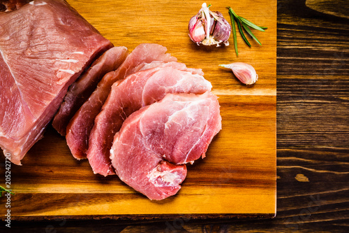 Raw pork on cutting board