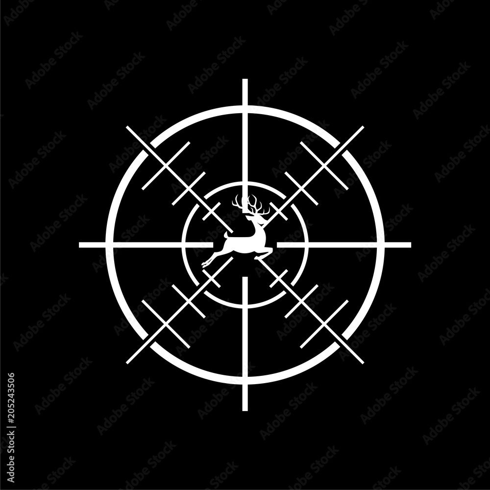 Hunting Season with Deer in gun sight icon on dark background Hunting Season with Deer in gun sight icon on dark background