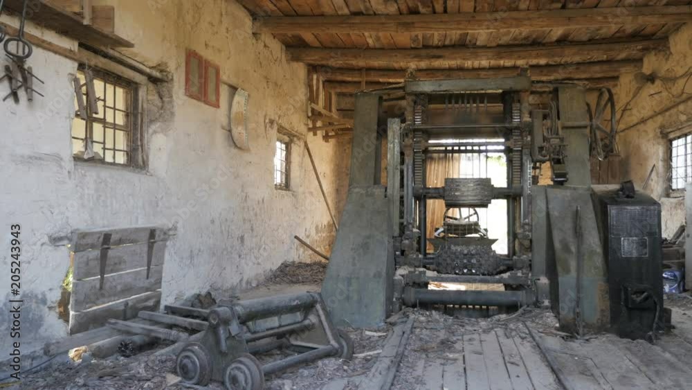 Sawmill machine for cutting wood boards by using rolling metal cylinders and set blades, lots of sawdust
Sawmill machine for cutting wood boards by using rolling metal cylinders and set blades, lots of sawdust