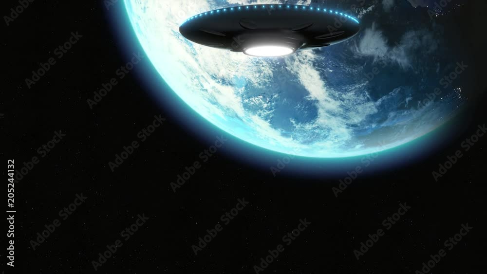 UFO Alien Cinematic invasion over earth, hundreds of metallic flying saucers/ space ships, moving toward earth 24fps - 3D animation 4K & HD menacing shot.