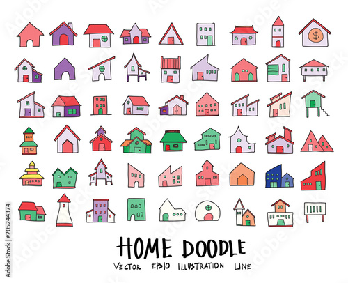 Hand drawn Sketch doodle vector line color icons collection of  Home icon set on white background eps10
