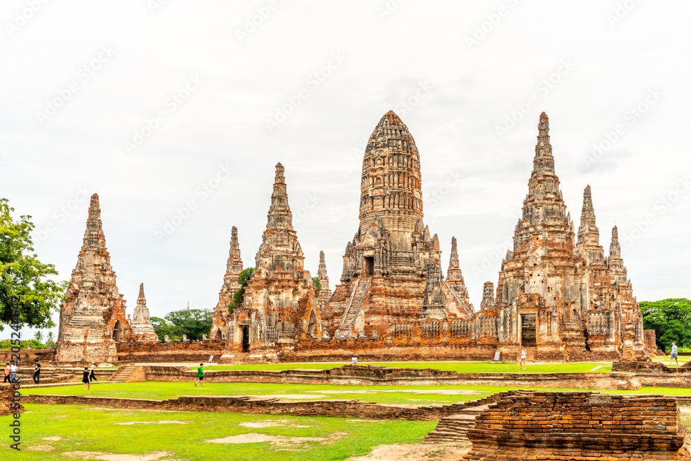 Old pagodas (or chedi) in ancient UNESCO World Heritage city, Ayuddhaya, in Thailand under cloudy sky Old pagodas (or chedi) in ancient UNESCO World Heritage city, Ayuddhaya, in Thailand under cloudy sky