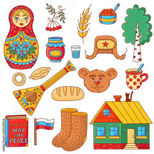 Russian traditional symbols icons vector set