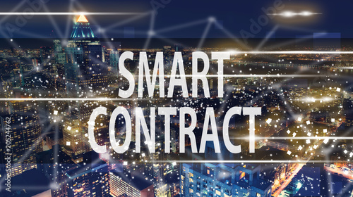 Smart Contract with the New York City skyline at night