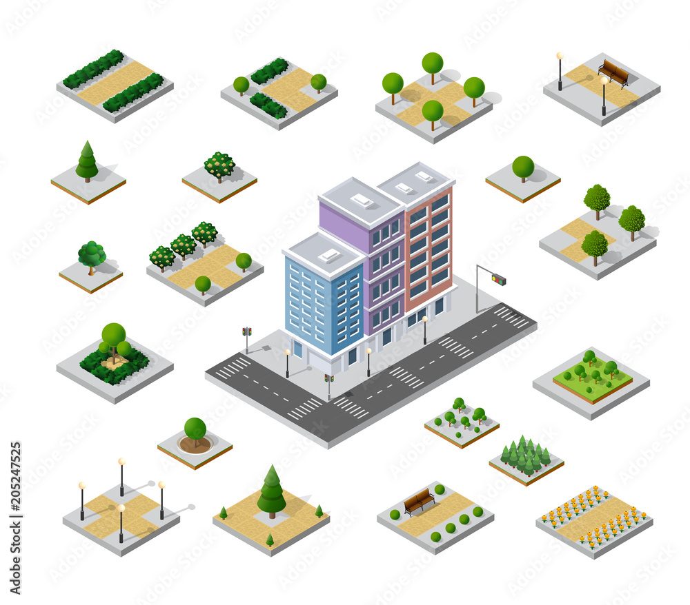 Isometric 3D set park Isometric 3D set park