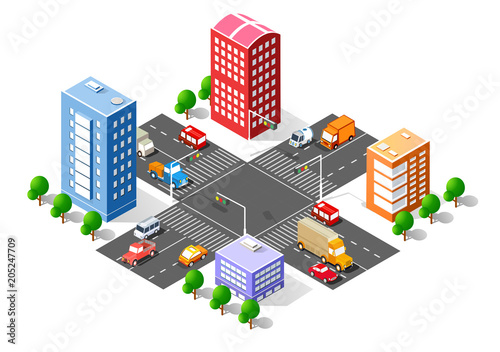 City isometric 3D intersection