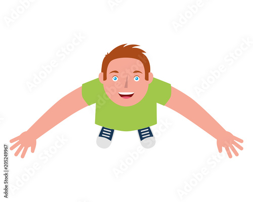 young man standing raised arms celebrating top view vector illustration