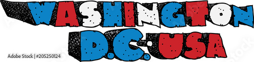 Colorful Washington D.C. cartoon block text.