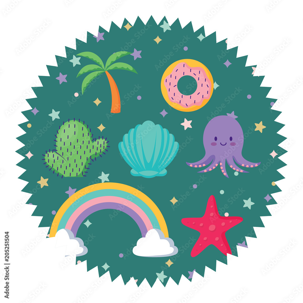 seal stamp with cute octopus and related icons pattern over white background, vector illustration seal stamp with cute octopus and related icons pattern over white background, vector illustration