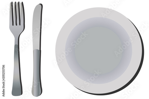 Cuchillo, tenedor y plato.