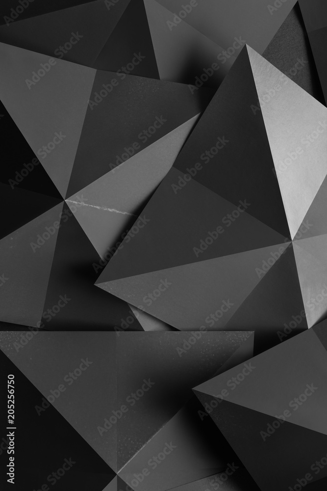 Fototapeta premium Dark composition with black geometric shapes, abstract background
