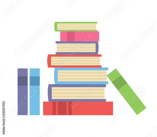 Big stack of books on white background
