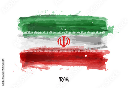 Realistic watercolor painting flag of Iran . Vector photo