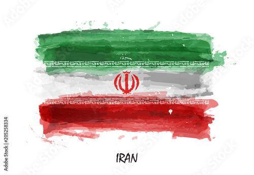 Realistic watercolor painting flag of Iran . Vector
