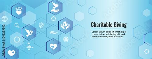 Charity and relief work - Charitable Giving Web banner with icon set