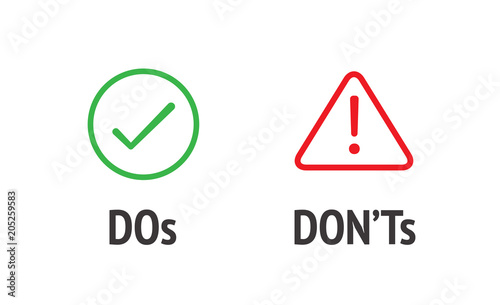 Do and Don't or Good and Bad Icons with Positive and Negative Symbols
