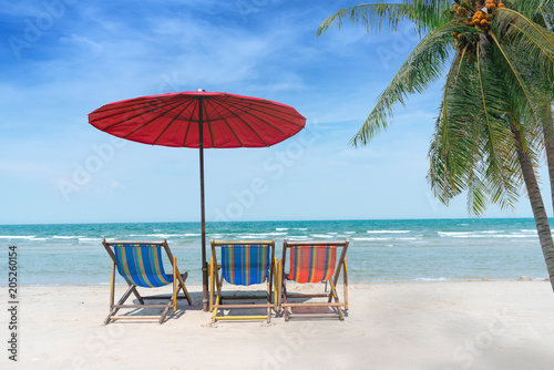 beach chair and umbralla on the tropical beach