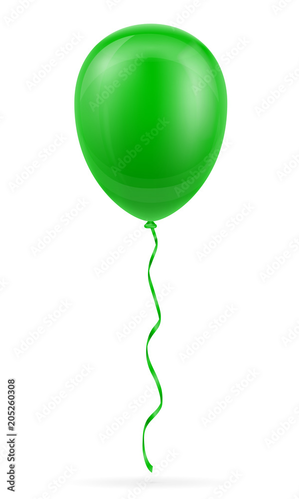 celebratory green balloon pumped helium with ribbon stock vector illustration