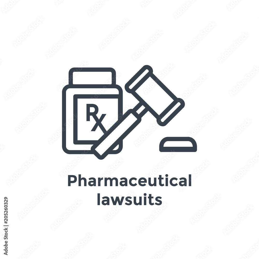 Medical Lawsuit icon with legal imagery showing medical malpractice - outline Medical Lawsuit icon with legal imagery showing medical malpractice - outline