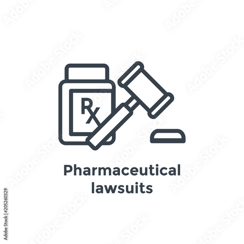 Medical Lawsuit icon with legal imagery showing medical malpractice - outline