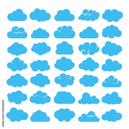 Blue cartoon clouds isolated on white background vector illustration big set