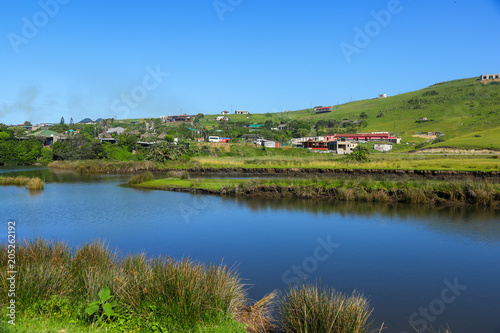 The village of Coffee Bay on the Wild Coast in Eastern Cape, South Africa, with a river