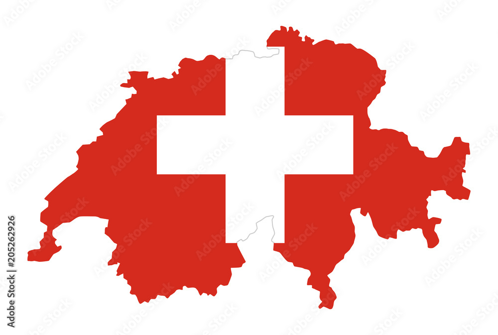 Flag of Switzerland in country silhouette. Landmass and borders as outline,  within the banner of the nation. Red flag with white cross. Isolated  illustration on white background. Vector. Stock Vector | Adobe