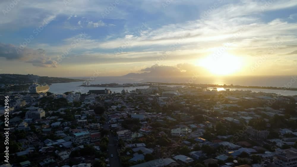 Aerial view of cityscape of Papeete, modern capital city of French Polynesia - Tahiti island from above, 4k UHD Aerial view of cityscape of Papeete, modern capital city of French Polynesia - Tahiti island from above, 4k UHD
