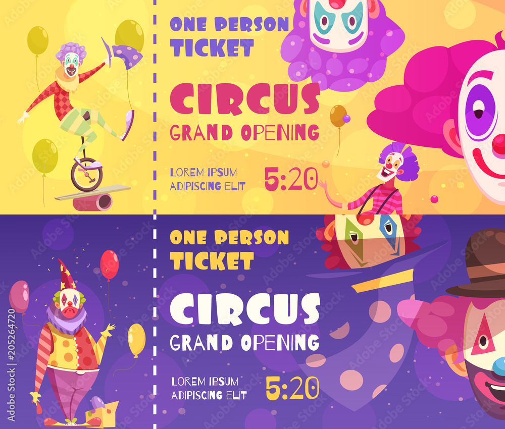 Fototapeta premium Circus Tickets Clowns Banners 