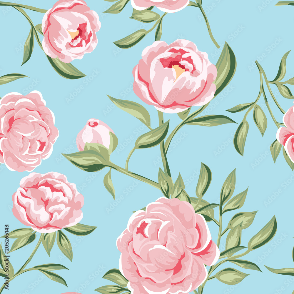 seamless pattern of pink peony flowers. vector illustration for fabric, greeting cards, packings.